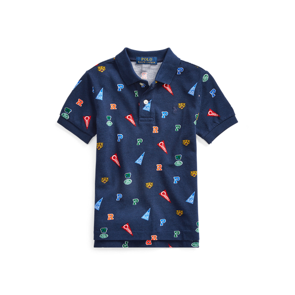Pennant-Print Cotton Mesh Polo