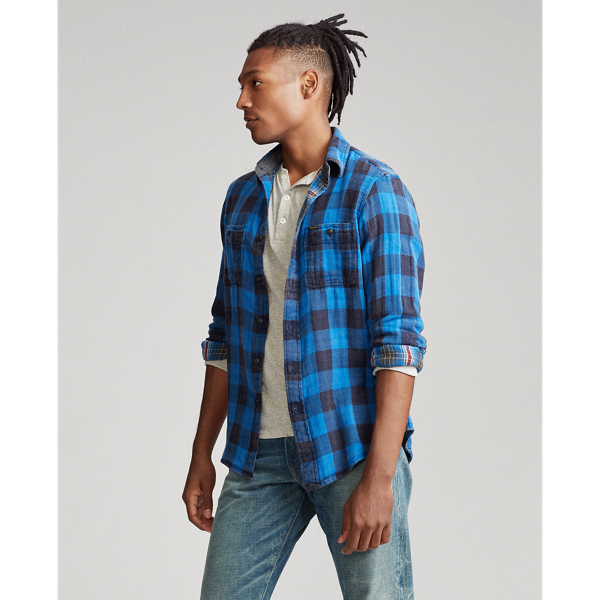 Royal/ Black Custom Fit Plaid Twill Shirt Polo Ralph Lauren 4