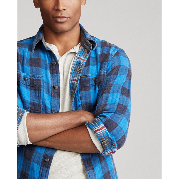Royal/ Black Custom Fit Plaid Twill Shirt Polo Ralph Lauren 6