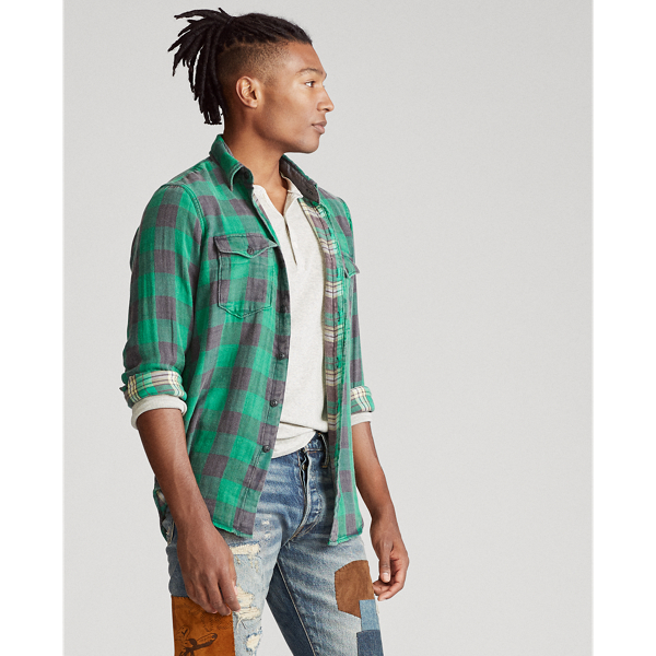 Emerald/Black Custom Fit Plaid Twill Shirt Polo Ralph Lauren 4