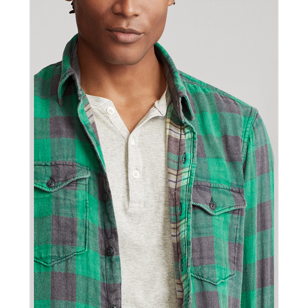 Emerald/Black Custom Fit Plaid Twill Shirt Polo Ralph Lauren 6