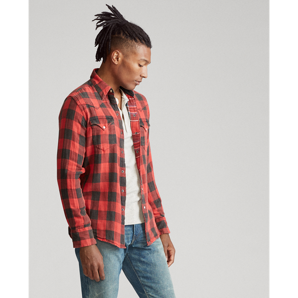 Red/Black Custom Fit Plaid Twill Shirt Polo Ralph Lauren 4