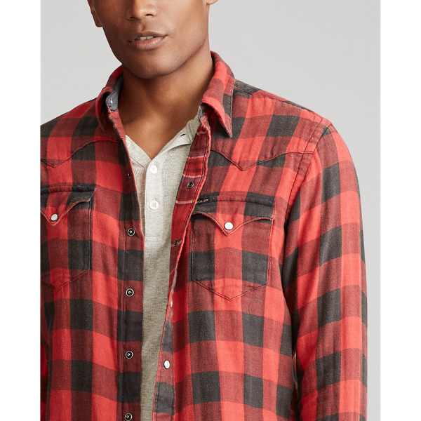 Red/Black Custom Fit Plaid Twill Shirt Polo Ralph Lauren 6