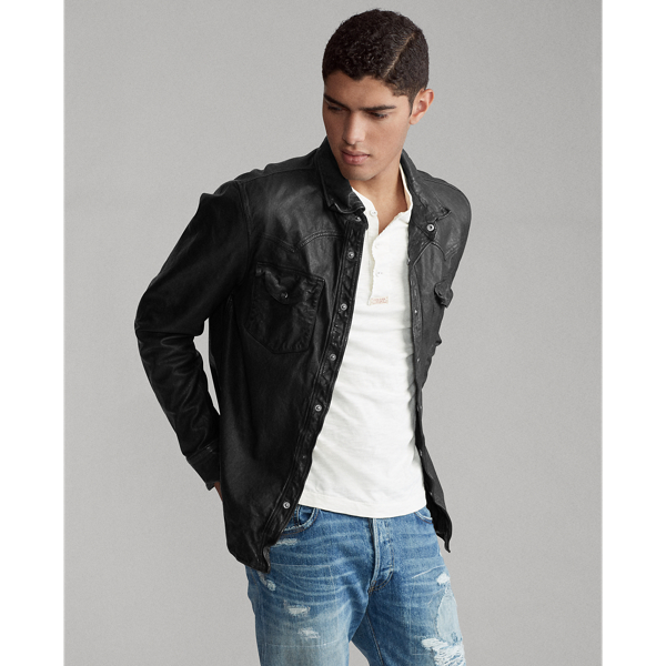 Washed Leather Western Shirt Jacket