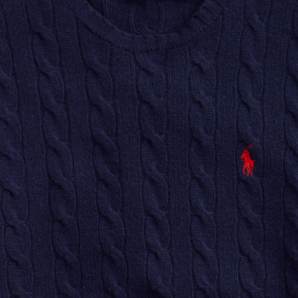 Hunter Navy Cable-Knit Wool-Cashmere Sweater Polo Ralph Lauren 7