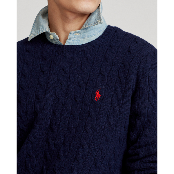 Hunter Navy Cable-Knit Wool-Cashmere Sweater Polo Ralph Lauren 6