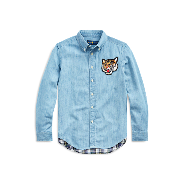 Chambrayhemd mit Madras-Einsatz Boys 6-14 Years in 1