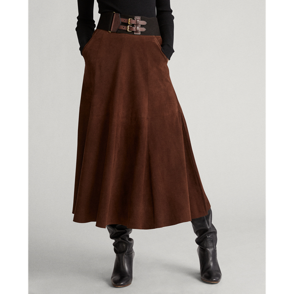 Burnt Umber Suede Midi Skirt Polo Ralph Lauren 4