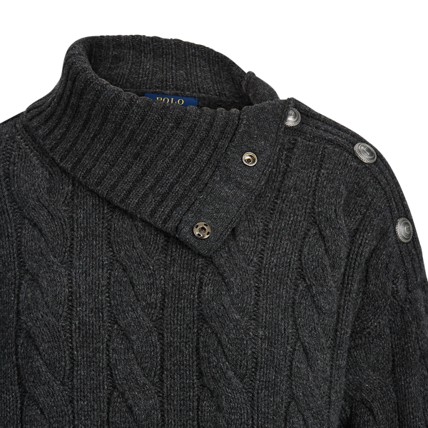 Charcoal Heather Cable-Knit Roll Neck Jumper Polo Ralph Lauren 5