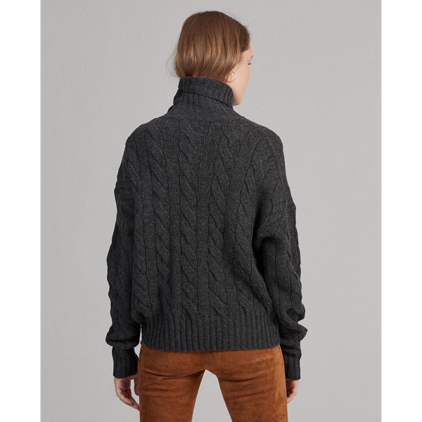 Charcoal Heather Cable-Knit Roll Neck Jumper Polo Ralph Lauren 4
