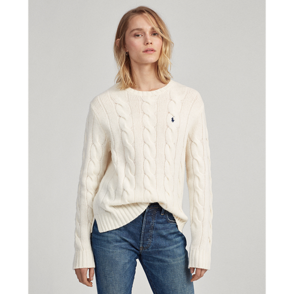 Lauren Ralph Lauren Sweater Cream fashion Cable Knit Relaxed Fit Long Sleeve Pullover