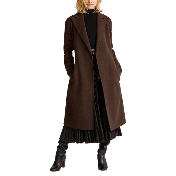 Dark Heather Brown Wool-Blend Wrap Coat Polo Ralph Lauren 4