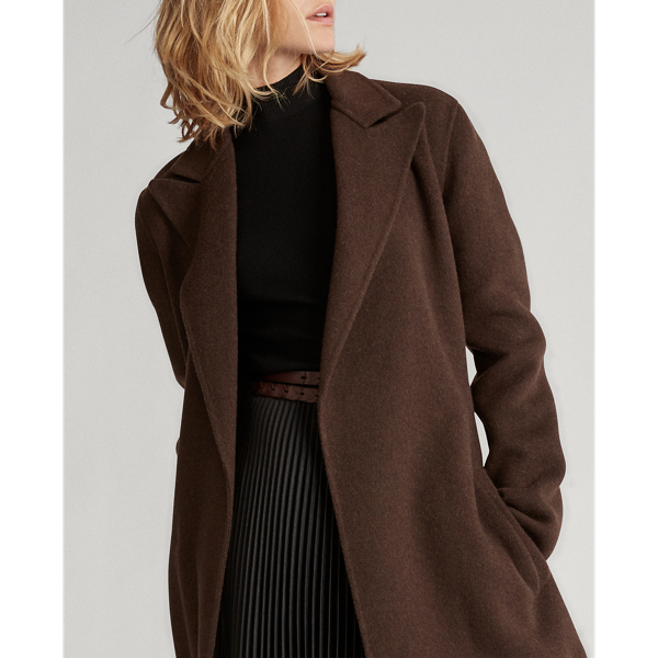 Dark Heather Brown Wool-Blend Wrap Coat Polo Ralph Lauren 6