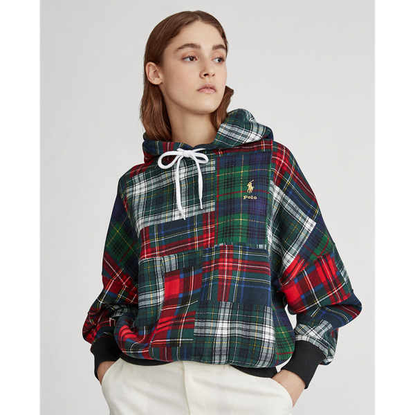 Plaid patchwork hoodie sale