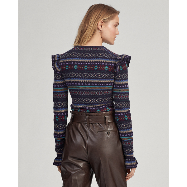 Navy Multi Fair Isle Ruffle-Trim Jumper Polo Ralph Lauren 5