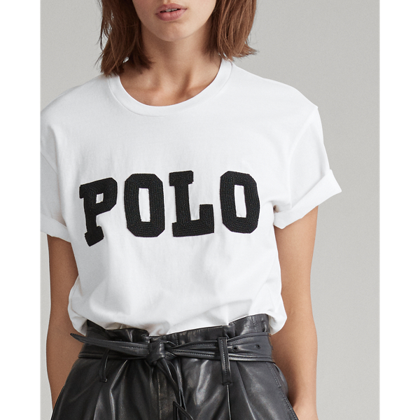 White Big Fit Beaded Polo Tee Polo Ralph Lauren 5