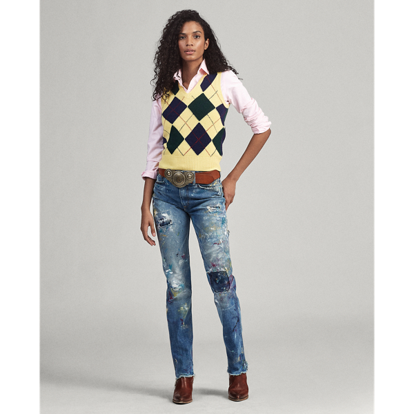 Yellow Multi Argyle Sleeveless Jumper Polo Ralph Lauren 3