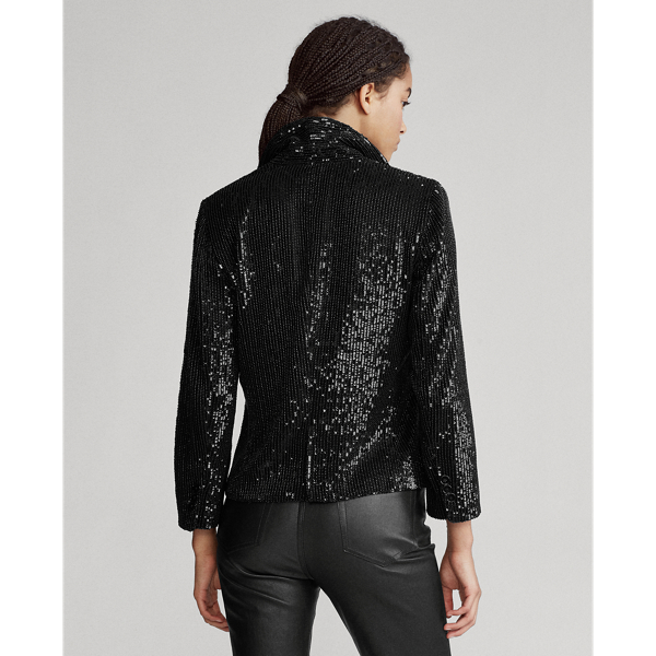Black Sequined Cropped Blazer Polo Ralph Lauren 5