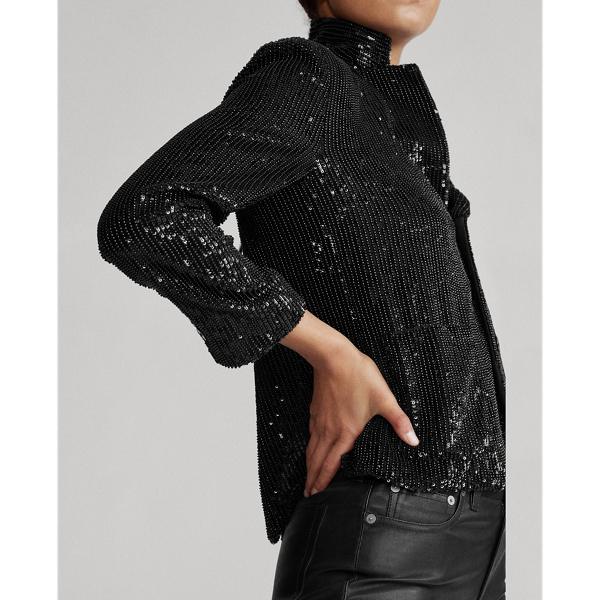 Black Sequined Cropped Blazer Polo Ralph Lauren 6