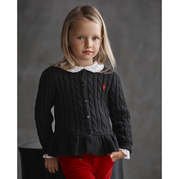 Polo Black Cable Cotton Peplum Cardigan Girls 2-6x 3