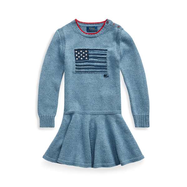 Intarsia-Flag Cotton Dress Girls 1.5-6.5 Years 1