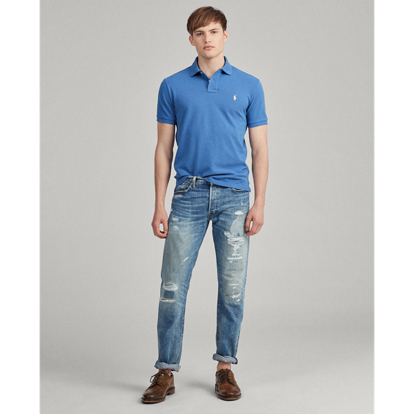 Blue Custom Slim Fit Mesh Polo Shirt Polo Ralph Lauren 3
