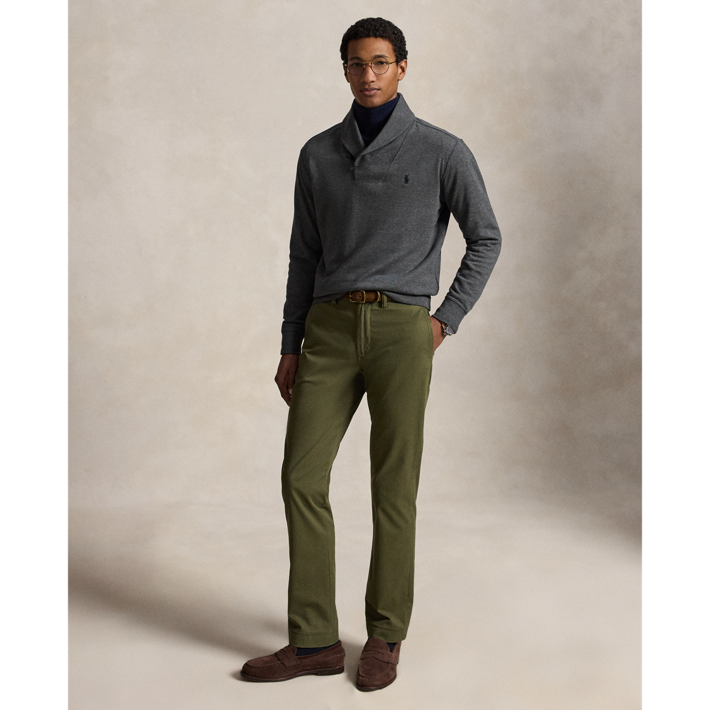 Мужские брюки Polo Ralph Lauren Stretch Straight Fit Washed Chino, цвет: Оливковый — фото 4