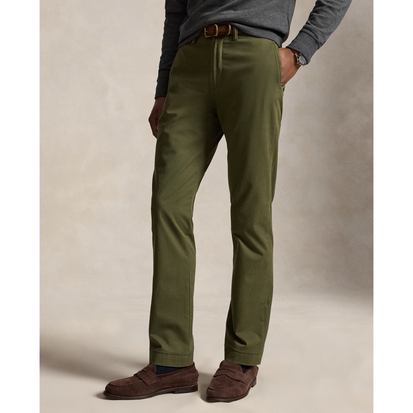 Мужские брюки Polo Ralph Lauren Stretch Straight Fit Washed Chino, цвет: Оливковый — фото 1