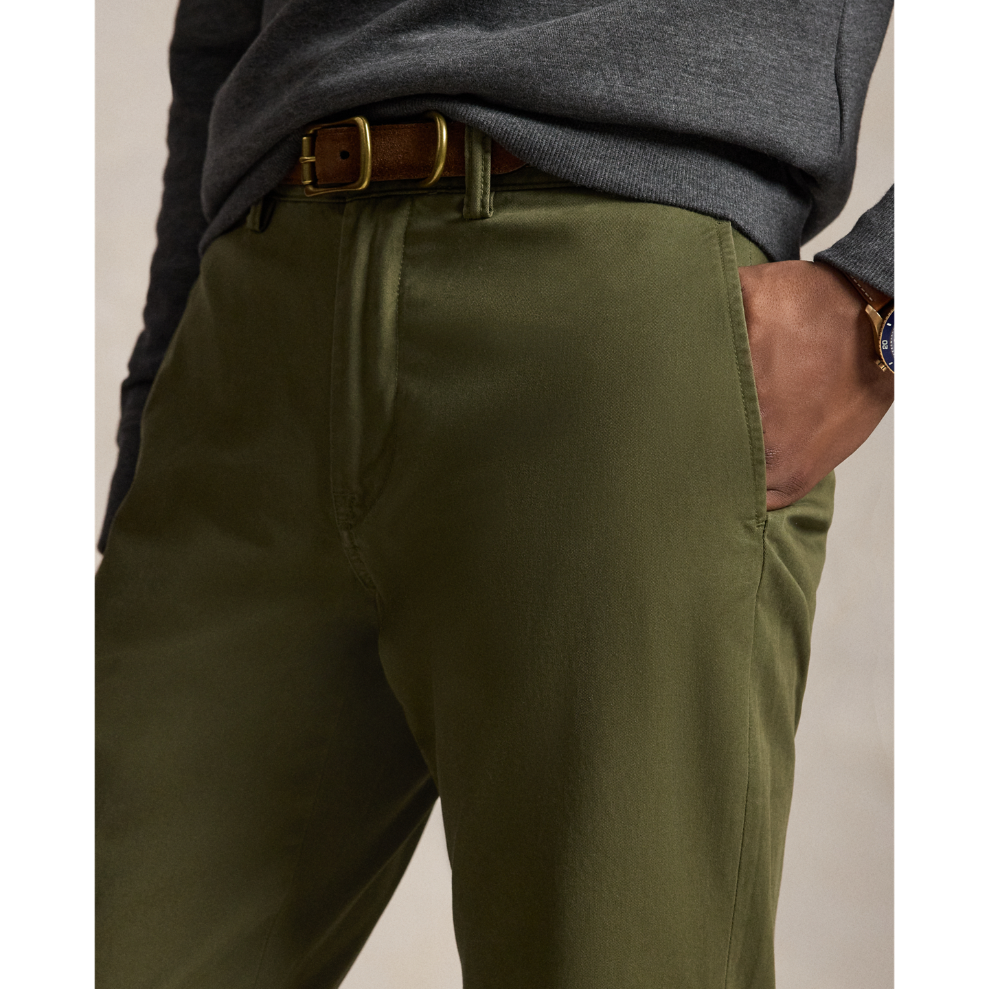 Мужские брюки Polo Ralph Lauren Stretch Straight Fit Washed Chino, цвет: Оливковый — фото 3