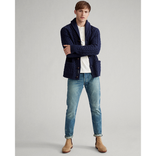 Dark Navy Heather Aran-Knit Wool-Cashmere Cardigan Polo Ralph Lauren 3