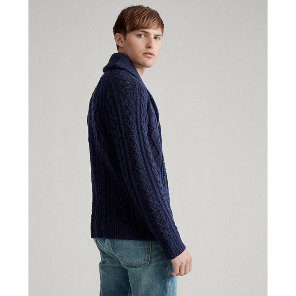 Dark Navy Heather Aran-Knit Wool-Cashmere Cardigan Polo Ralph Lauren 4