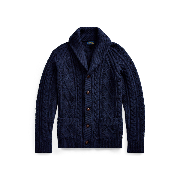 Dark Navy Heather Aran-Knit Wool-Cashmere Cardigan Polo Ralph Lauren 2
