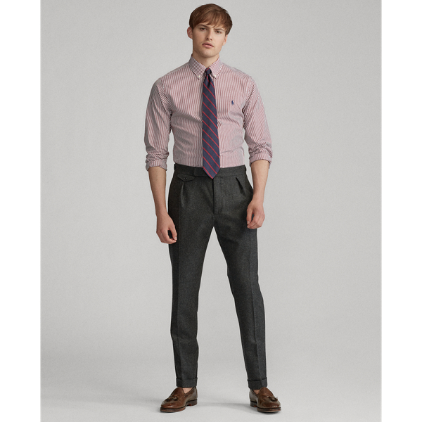 Burgundy/White Custom Fit Striped Poplin Shirt Polo Ralph Lauren 3