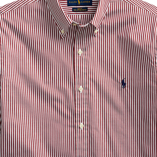 Burgundy/White Custom Fit Striped Poplin Shirt Polo Ralph Lauren 6