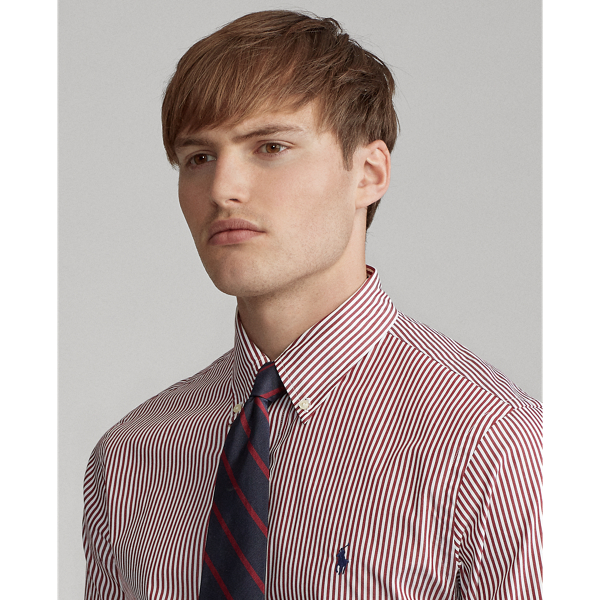 Burgundy/White Custom Fit Striped Poplin Shirt Polo Ralph Lauren 5