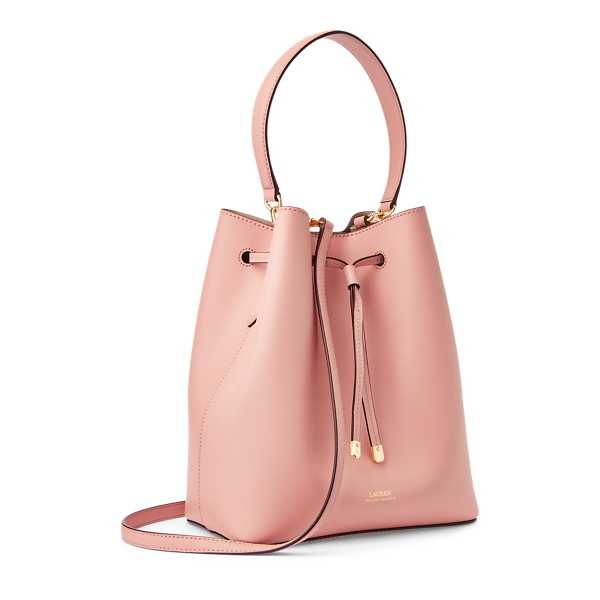Mellow Pink/Porcini Leather Debby Drawstring Bag Lauren 2