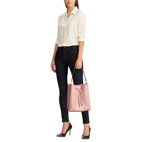 Mellow Pink/Porcini Leather Debby Drawstring Bag Lauren 7