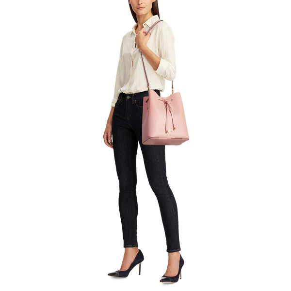 Mellow Pink/Porcini Leather Debby Drawstring Bag Lauren 8