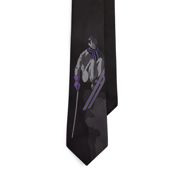 Skier-Print Silk Tie Purple Label in 1