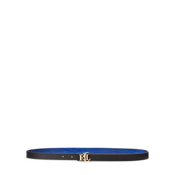 Deep Blue/Black Reversible Embossed Leather Belt Lauren 2