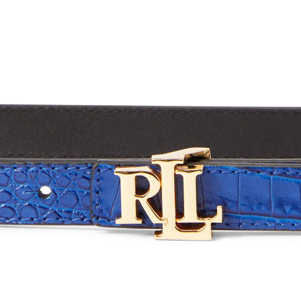 Deep Blue/Black Reversible Embossed Leather Belt Lauren 3