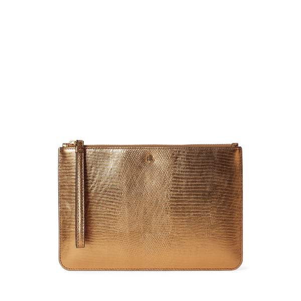 Pochette en cuir imprim&eacute; l&eacute;zard