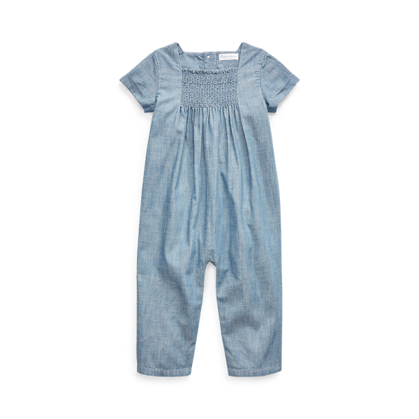 Chambray Smocked Coverall Baby Girl em 1