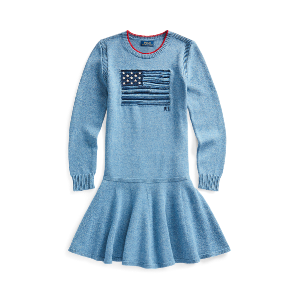 Intarsia-Flag Cotton Dress Girls 7-14 Years 1