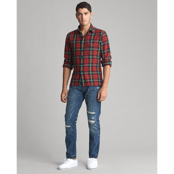 Vibe Red/Tan Multi Classic Fit Plaid Twill Shirt Polo Ralph Lauren 3
