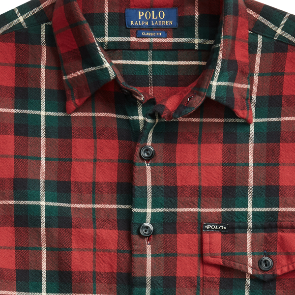 Vibe Red/Tan Multi Classic Fit Plaid Twill Shirt Polo Ralph Lauren 7