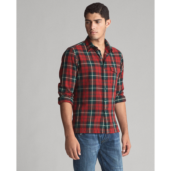 Vibe Red/Tan Multi Classic Fit Plaid Twill Shirt Polo Ralph Lauren 4