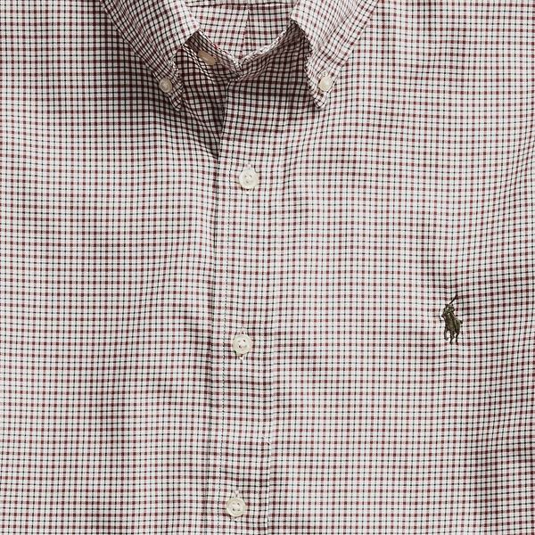 Sunset Red/White Custom Fit Plaid Twill Shirt Polo Ralph Lauren 6