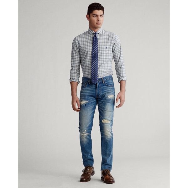Lite Blue/White Custom Fit Plaid Twill Shirt Polo Ralph Lauren 3