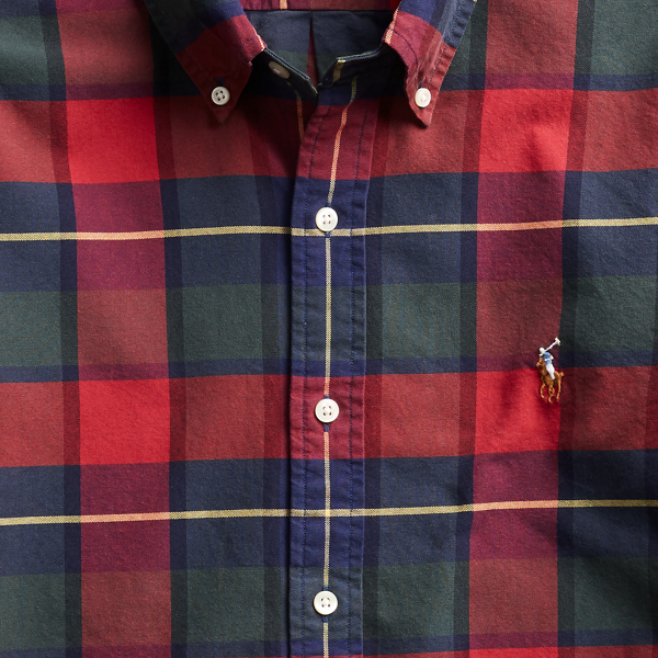 Rustic Red/Yellow Mu Custom Fit Plaid Oxford Shirt Polo Ralph Lauren 7